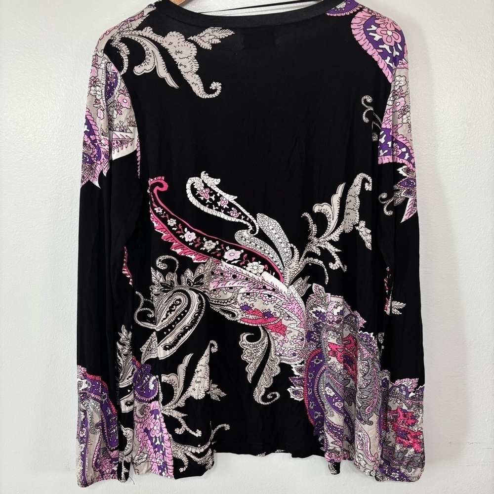 Venus Long Sleeve Abstract Floral Paisley Print V Neck Blouse Size L - Picture 6 of 6